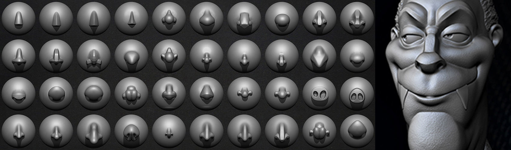 40 VDM Nose Brushes for ZBrush Stylized and Normal Low-poly 3D model_7