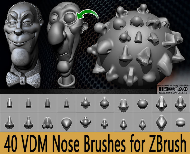 40 VDM Nose Brushes for ZBrush Stylized and Normal Low-poly 3D model_6