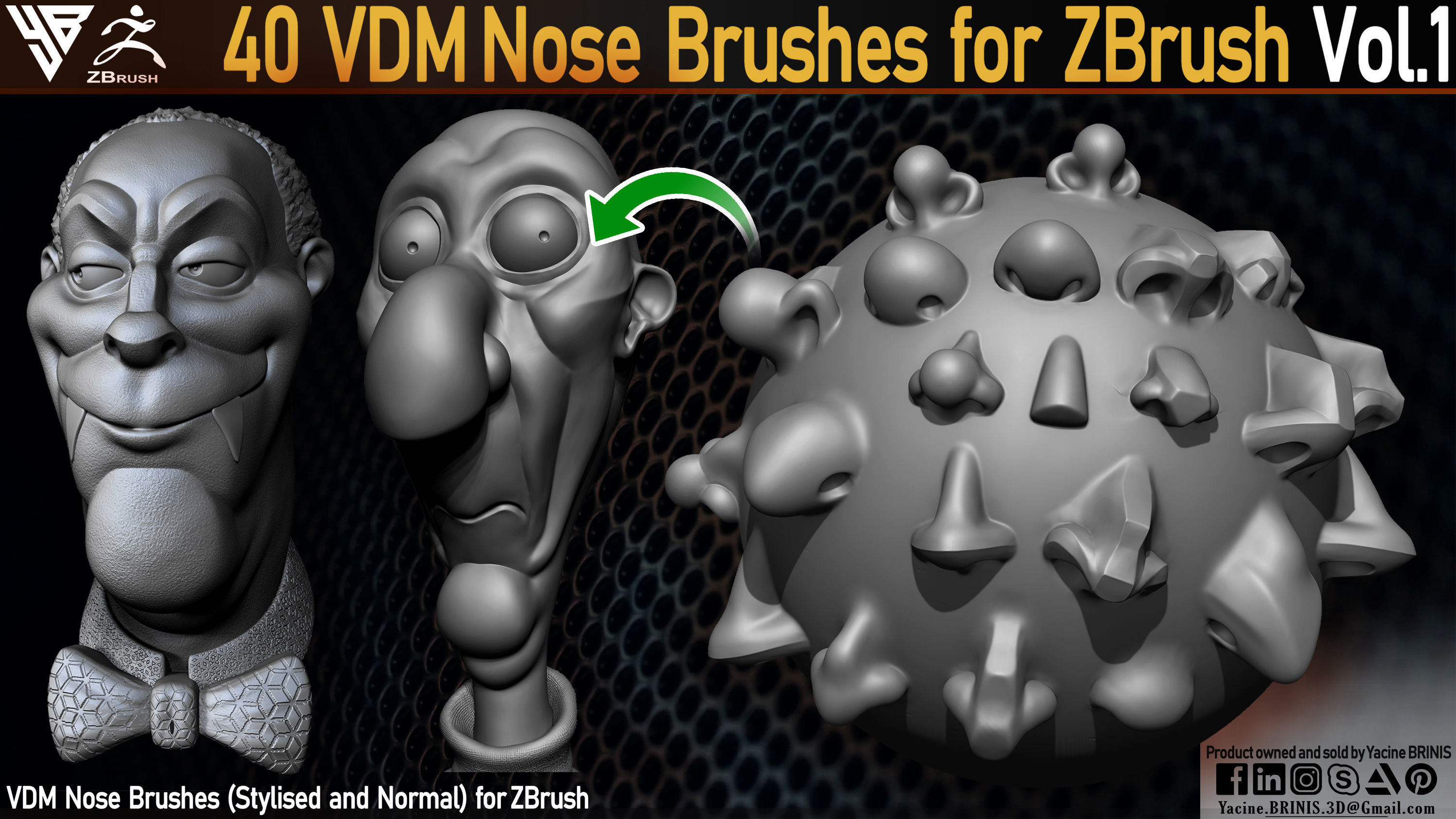 40 VDM Nose Brushes for ZBrush Stylized and Normal Low-poly 3D model_5