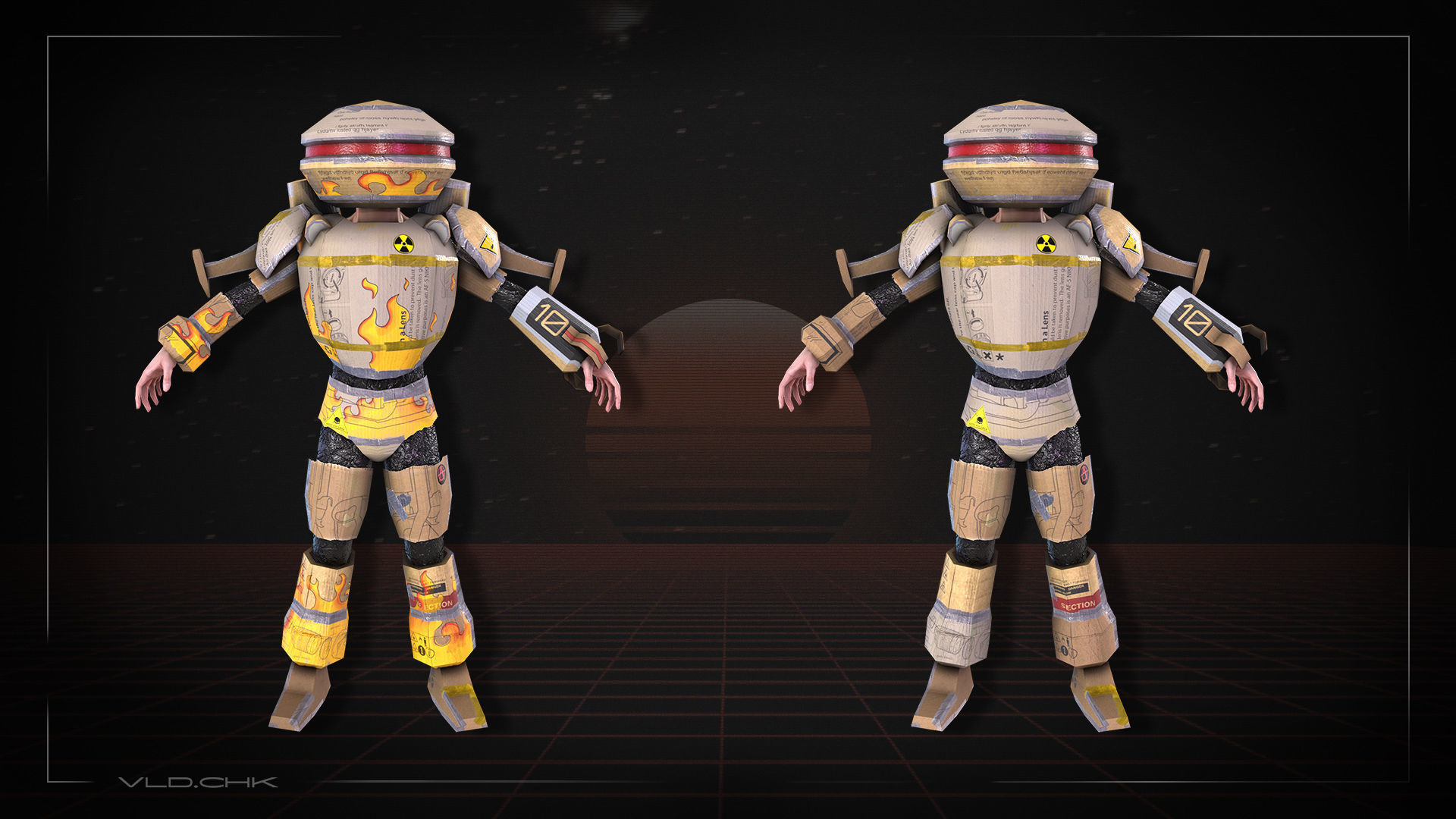 Cardboard Robot Low-poly 3D model_1