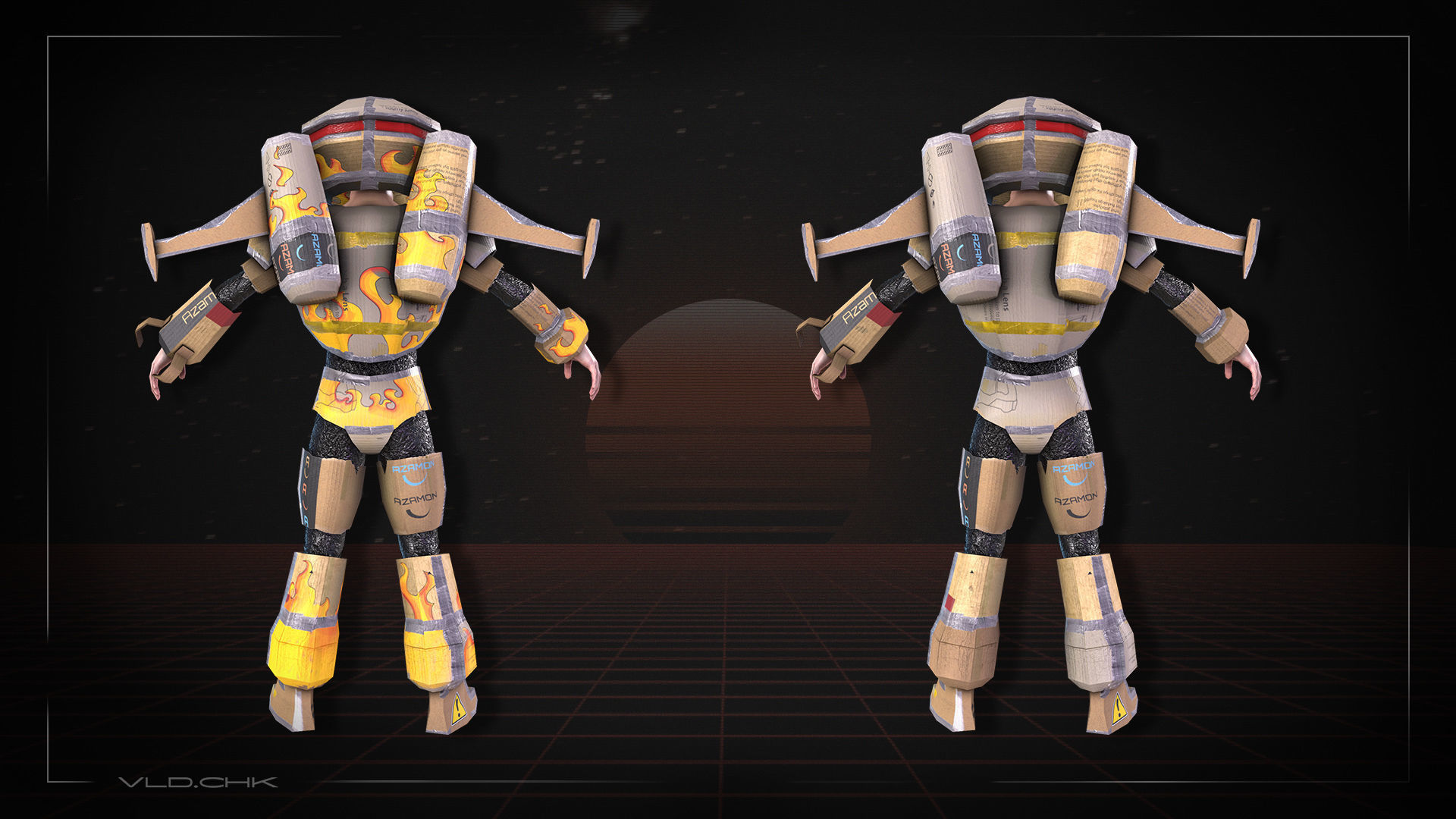 Cardboard Robot Low-poly 3D model_2