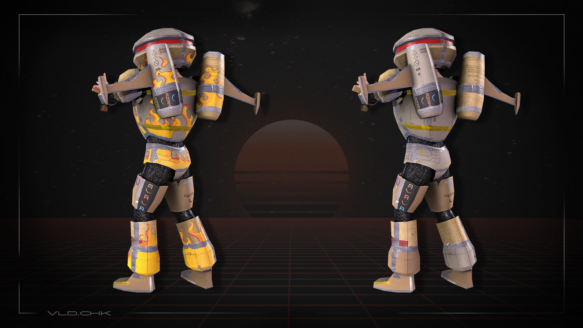 Cardboard Robot Low-poly 3D model_6