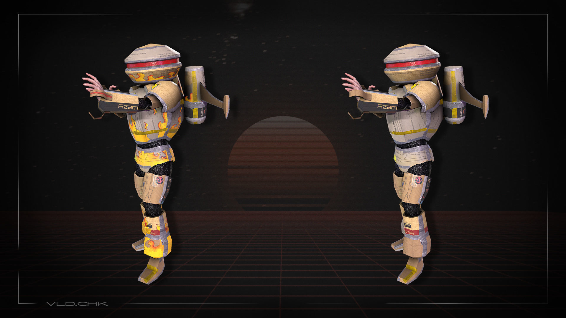 Cardboard Robot Low-poly 3D model_5