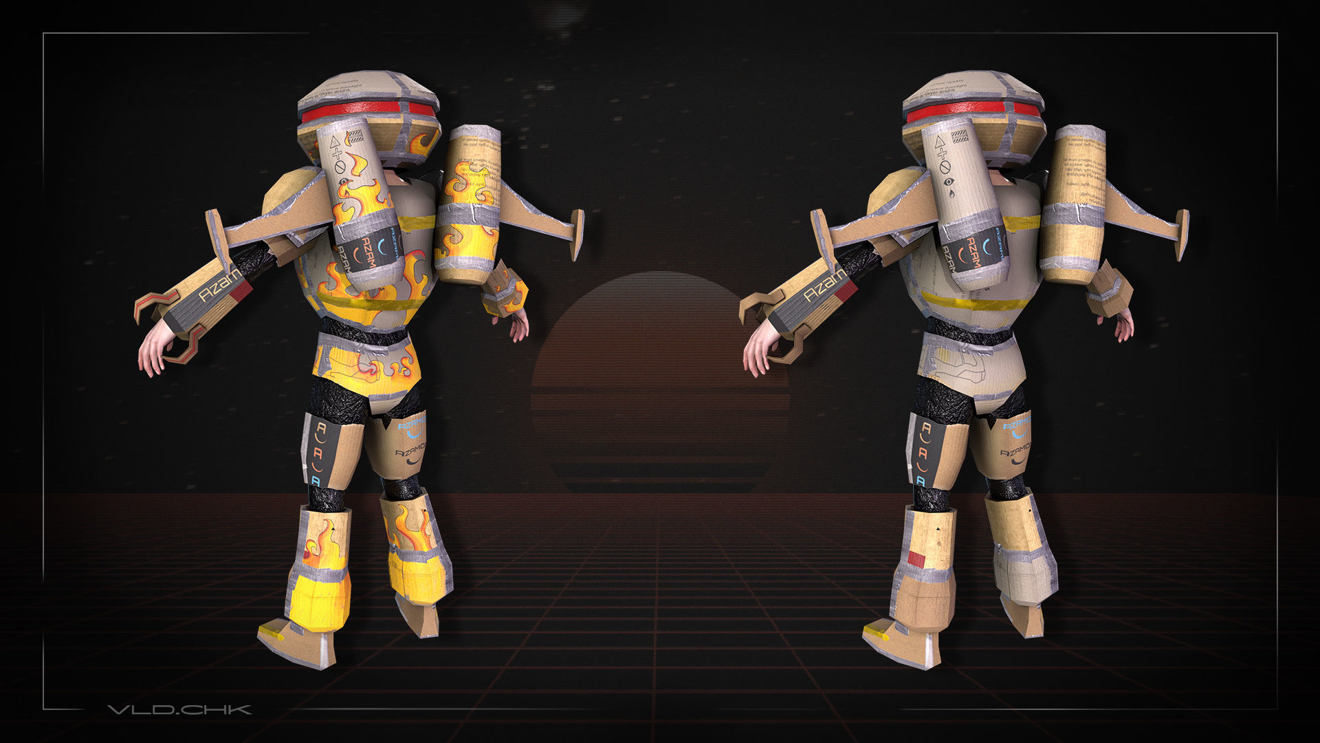 Cardboard Robot Low-poly 3D model_3