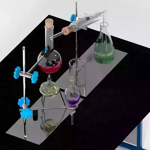 Chemistry Laboratory Glassware on the table  Condenser  Low-poly 3D model