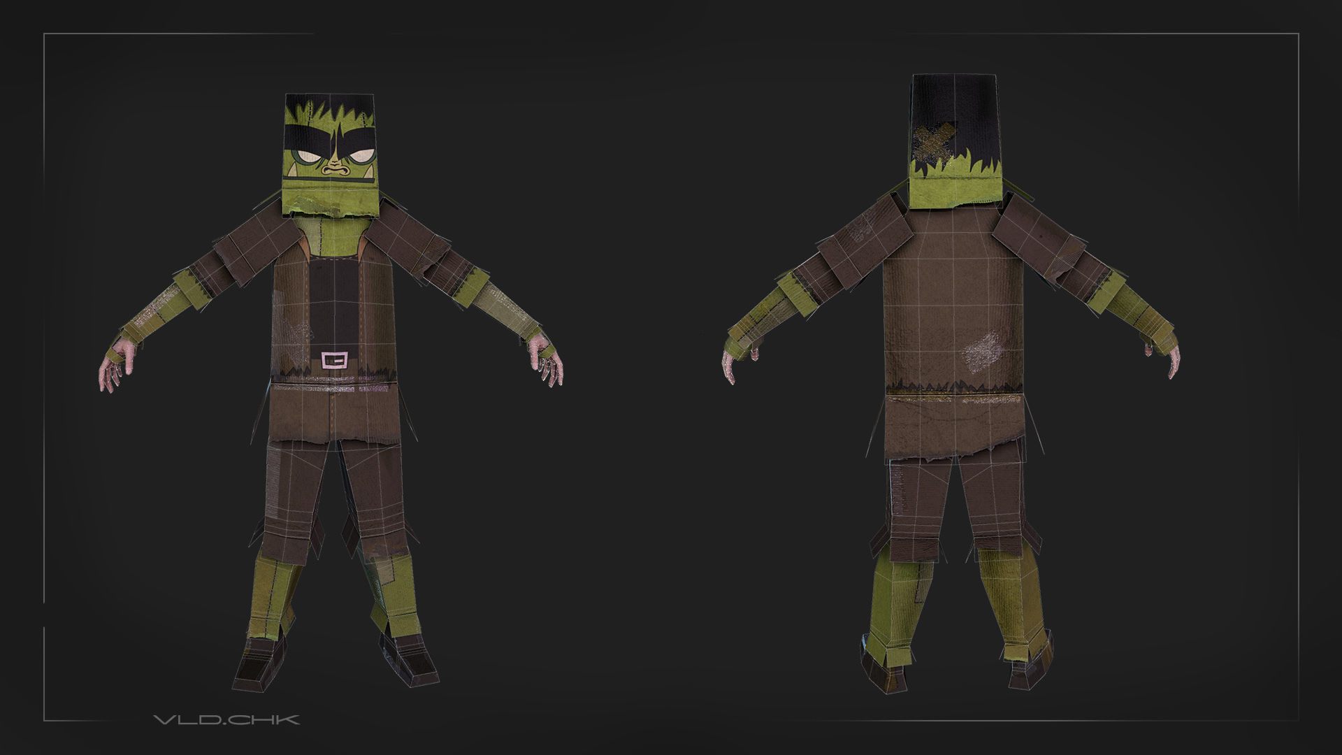 Cardboard Boy Skin Pack Low-poly 3D model_7