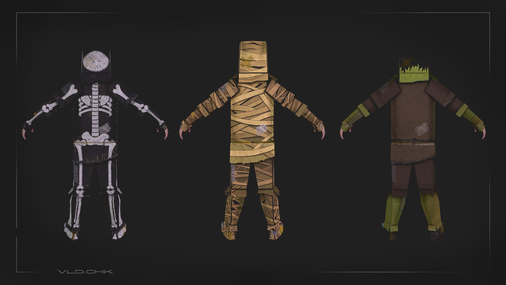 Cardboard Boy Skin Pack Low-poly 3D model_3