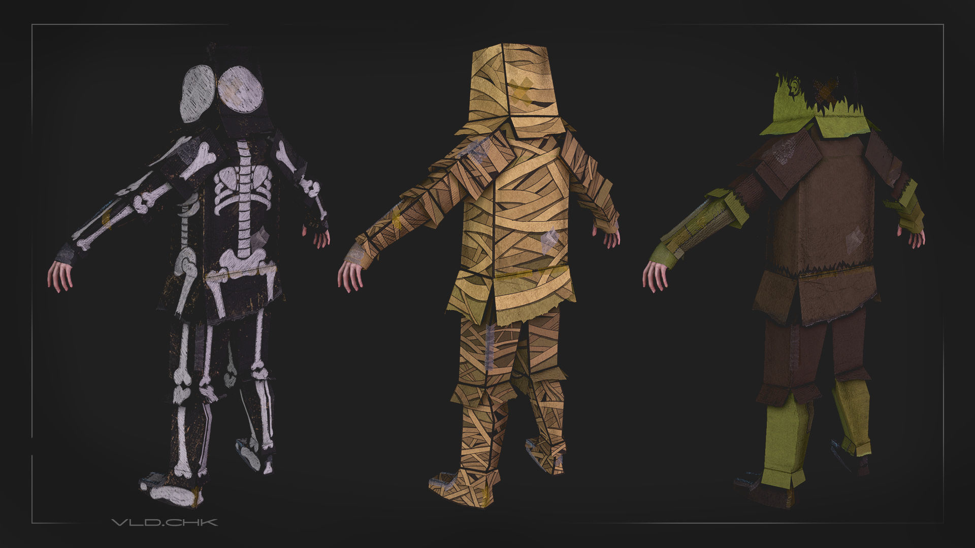 Cardboard Boy Skin Pack Low-poly 3D model_4
