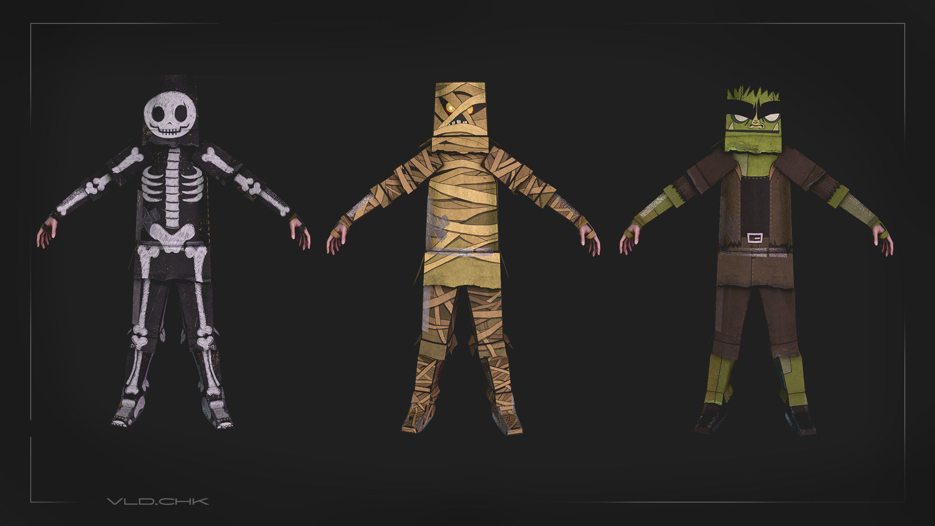 Cardboard Boy Skin Pack Low-poly 3D model_1