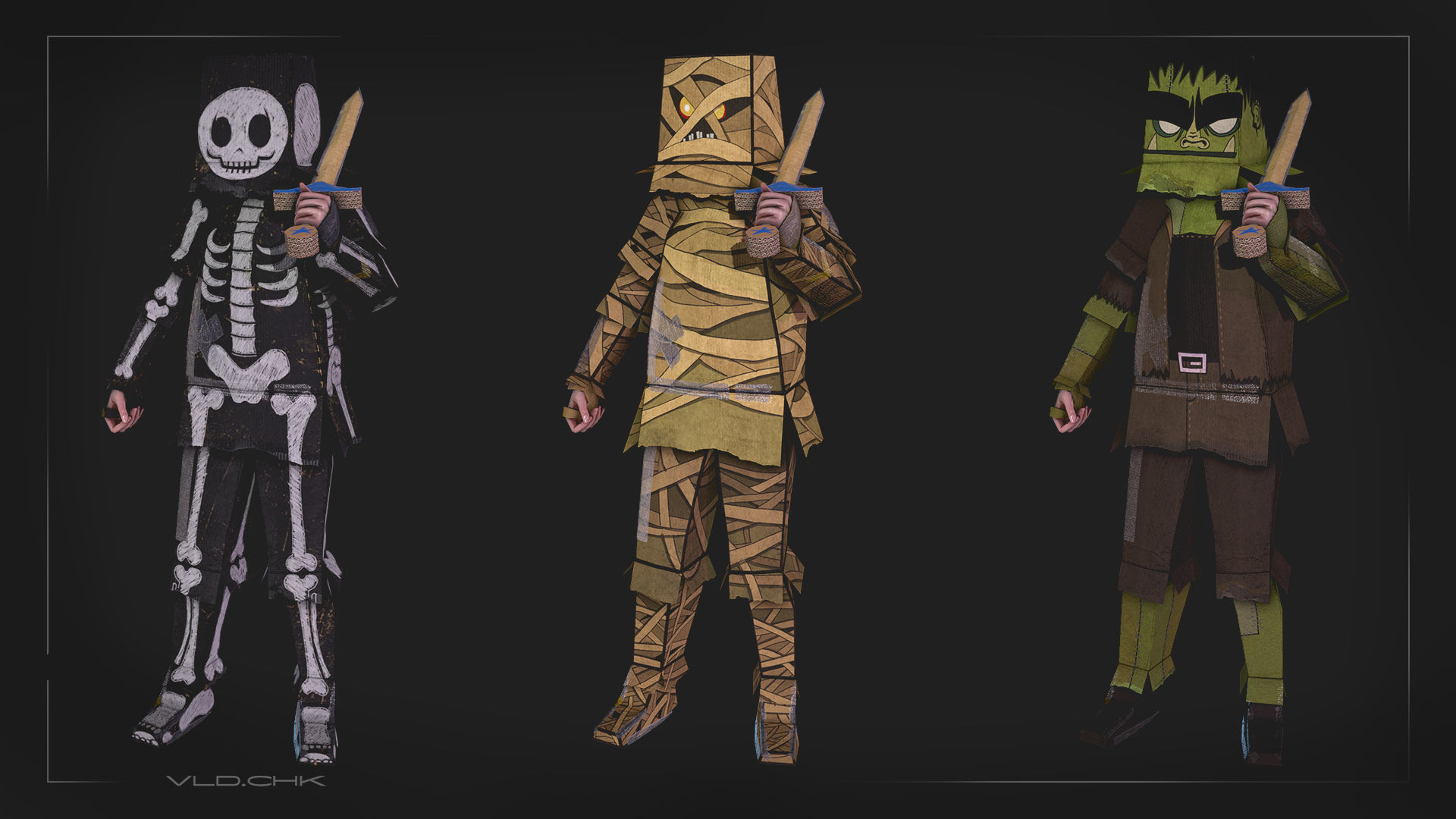 Cardboard Boy Skin Pack Low-poly 3D model_5
