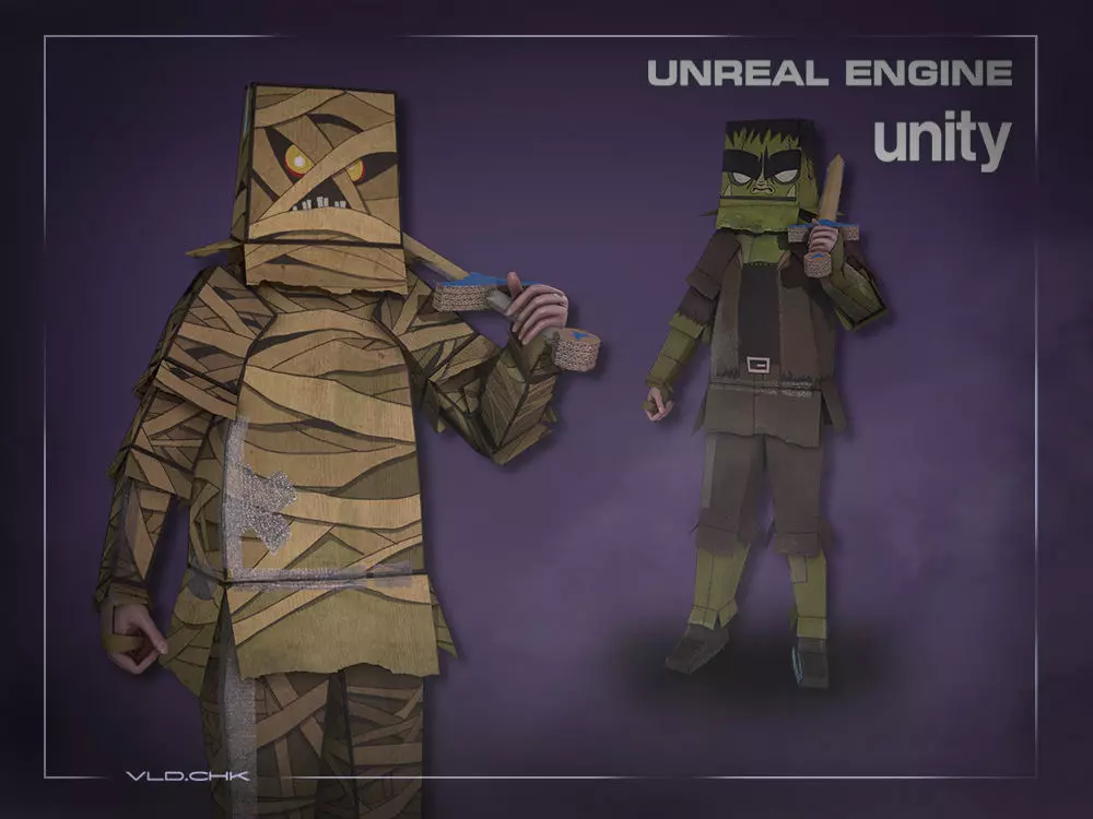 Cardboard Boy Skin Pack Low-poly 3D model_0