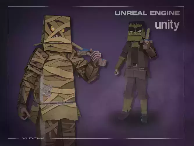 Cardboard Boy Skin Pack Low-poly 3D model