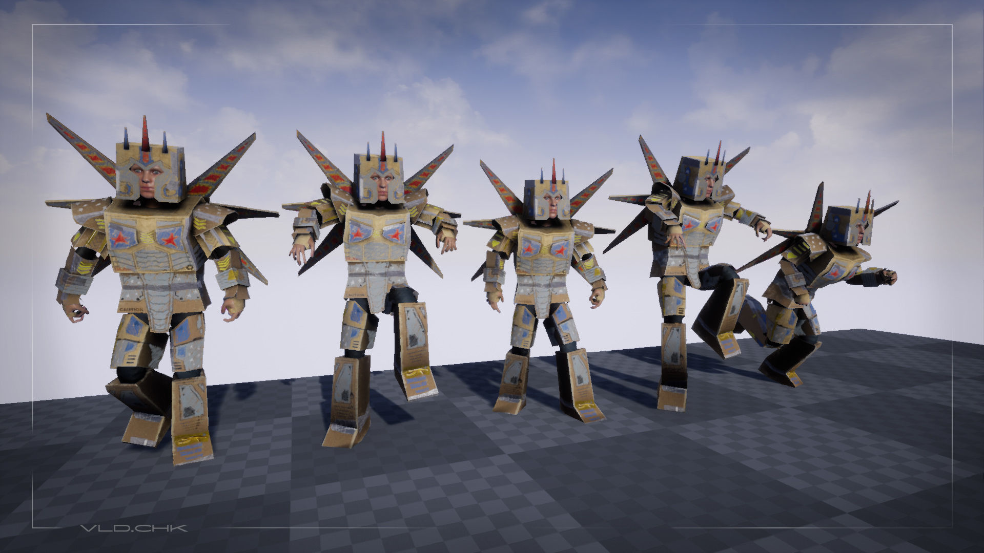 Cardboard Robot Low-poly 3D model_7