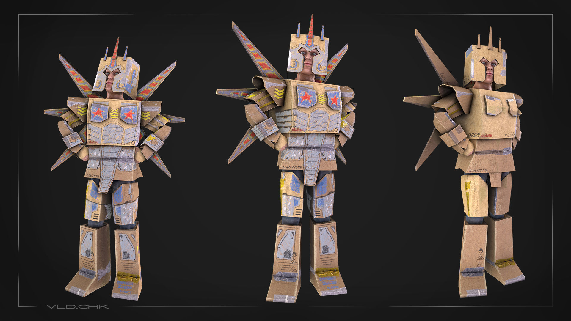 Cardboard Robot Low-poly 3D model_4