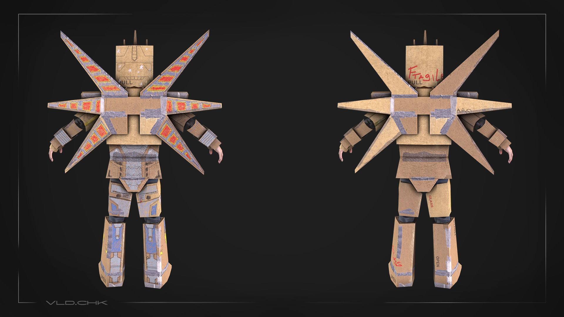 Cardboard Robot Low-poly 3D model_3