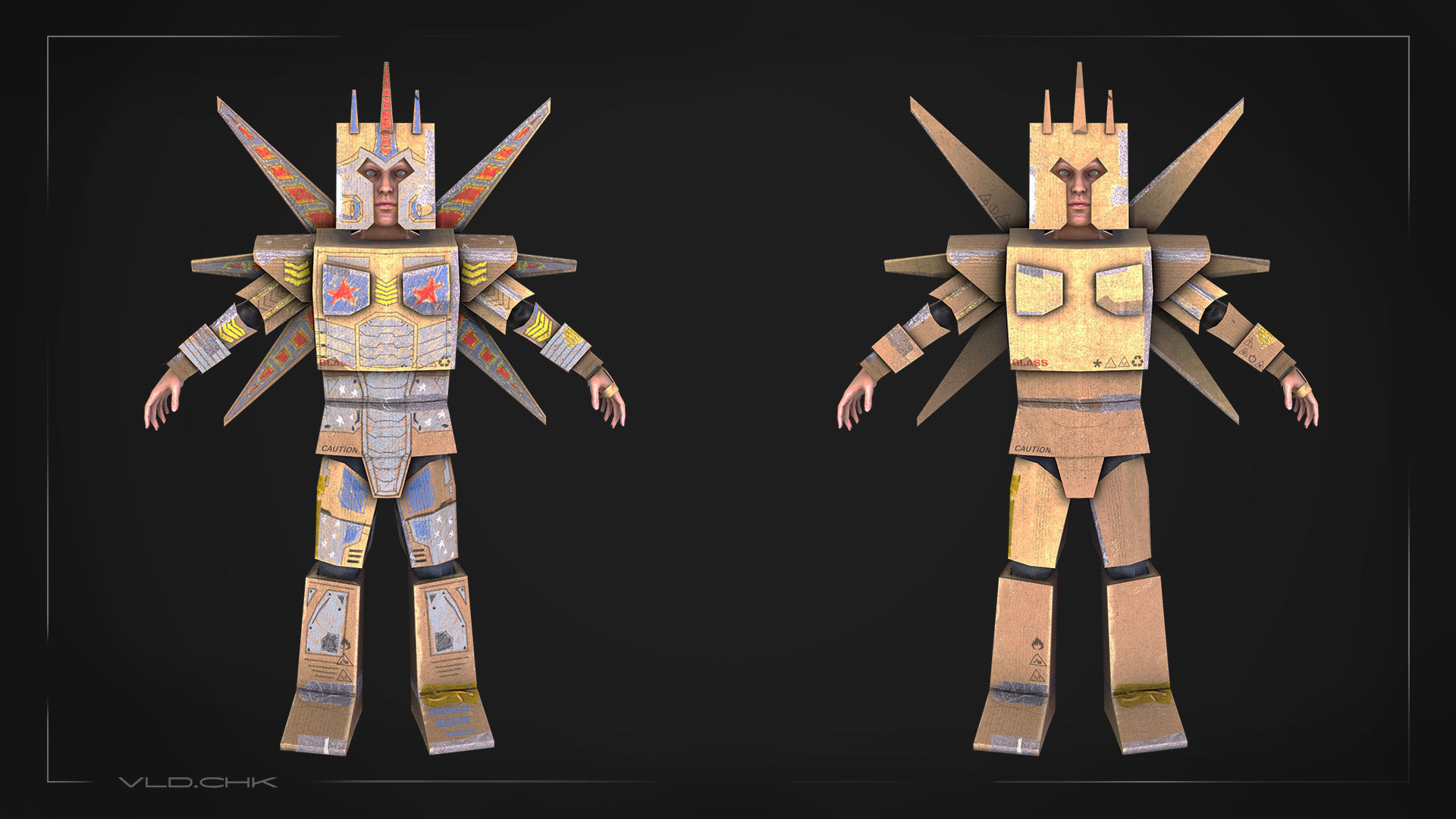 Cardboard Robot Low-poly 3D model_1