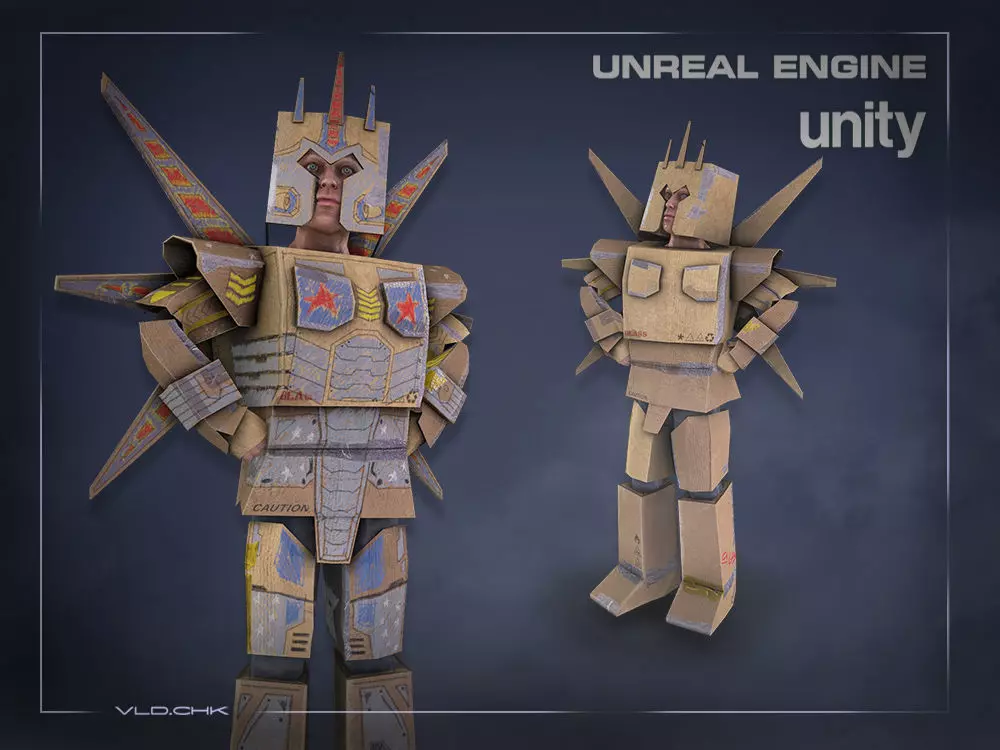 Cardboard Robot Low-poly 3D model_0