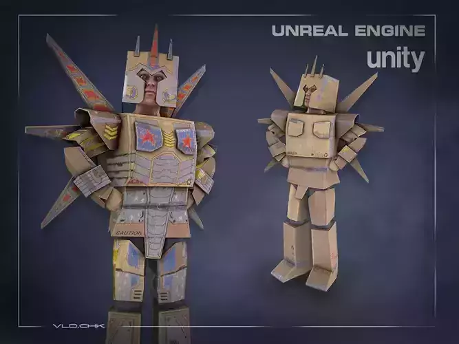 Cardboard Robot Low-poly 3D model