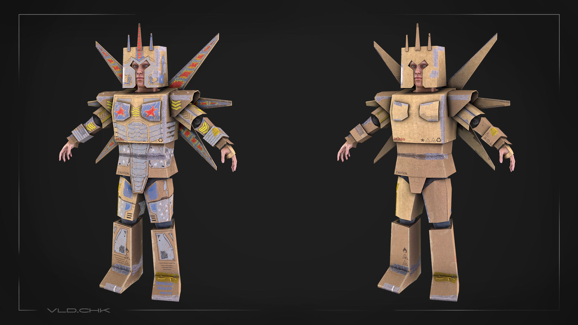 Cardboard Robot Low-poly 3D model_2