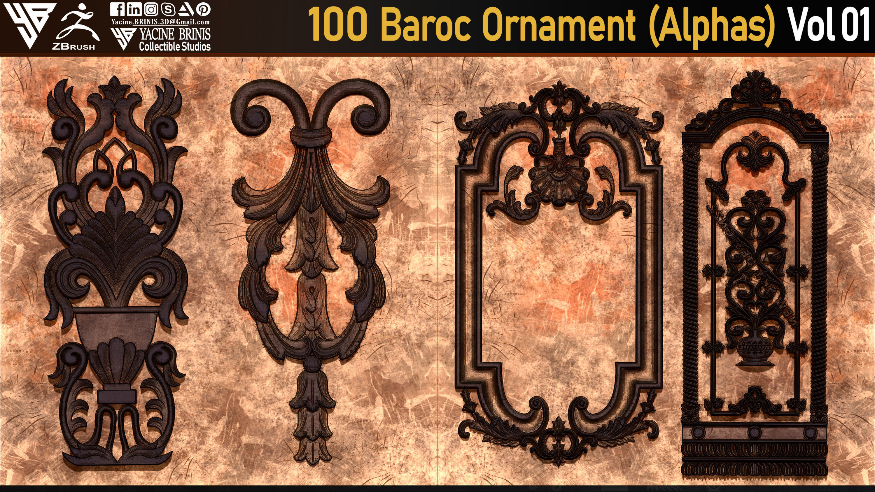 100 Baroc Ornament Alphas Volume 01 Low-poly 3D model_8