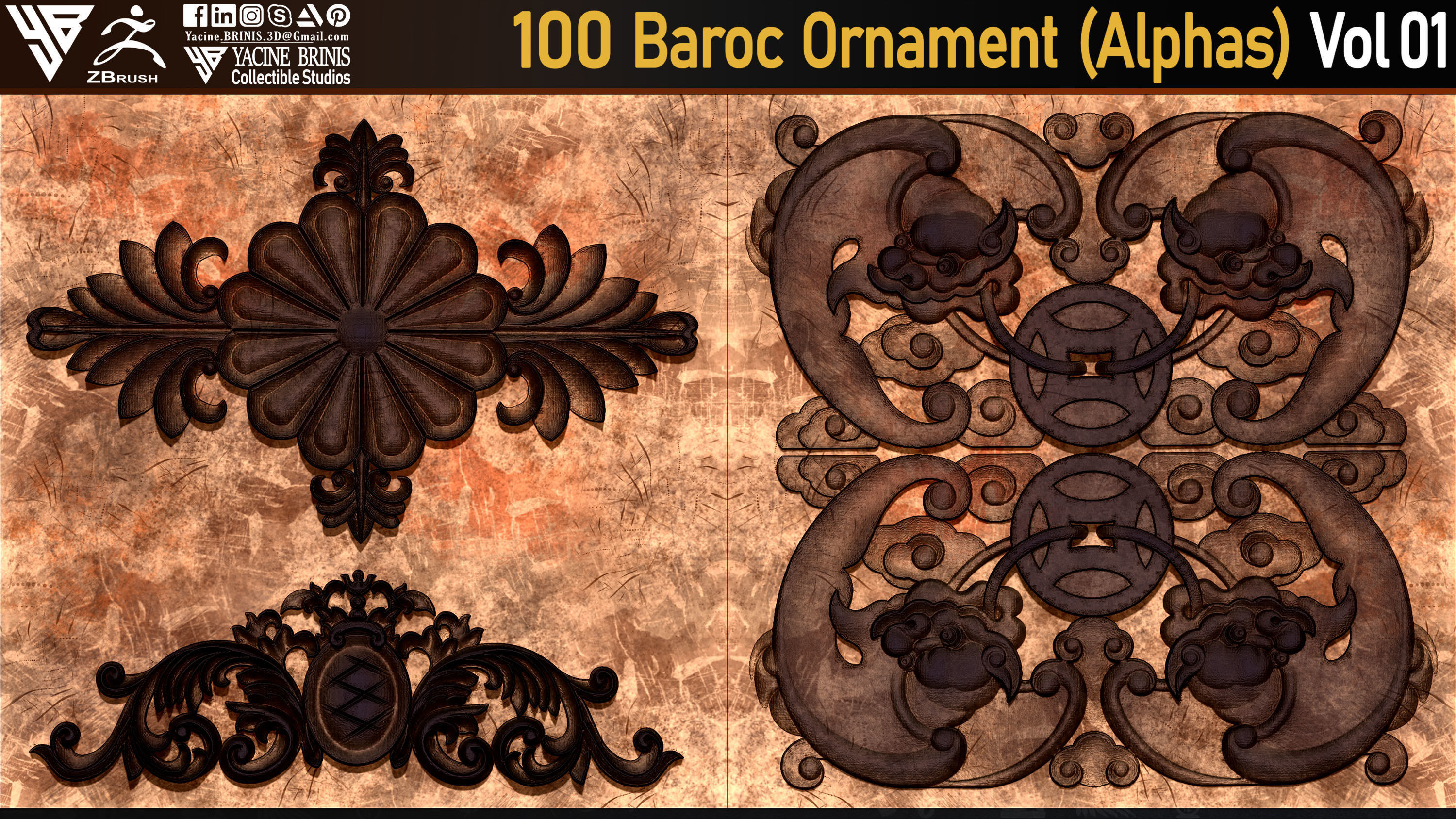 100 Baroc Ornament Alphas Volume 01 Low-poly 3D model_7