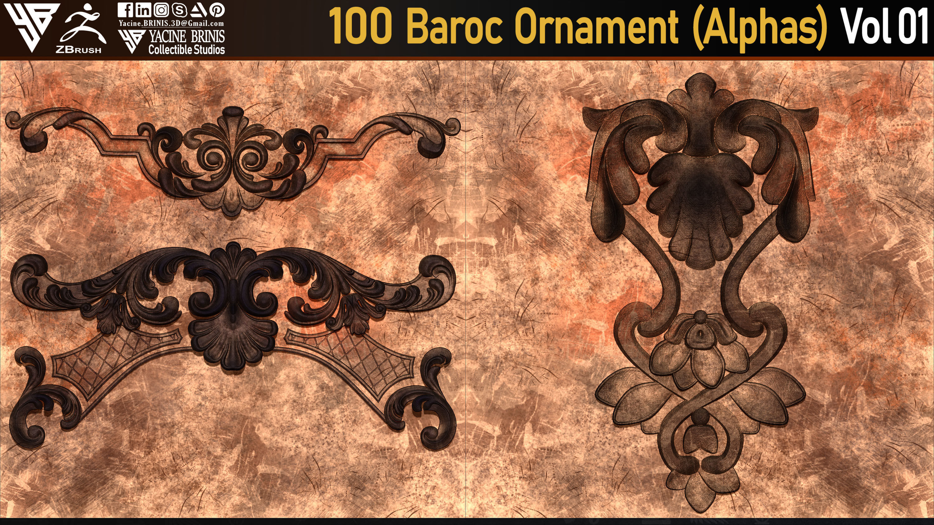 100 Baroc Ornament Alphas Volume 01 Low-poly 3D model_2