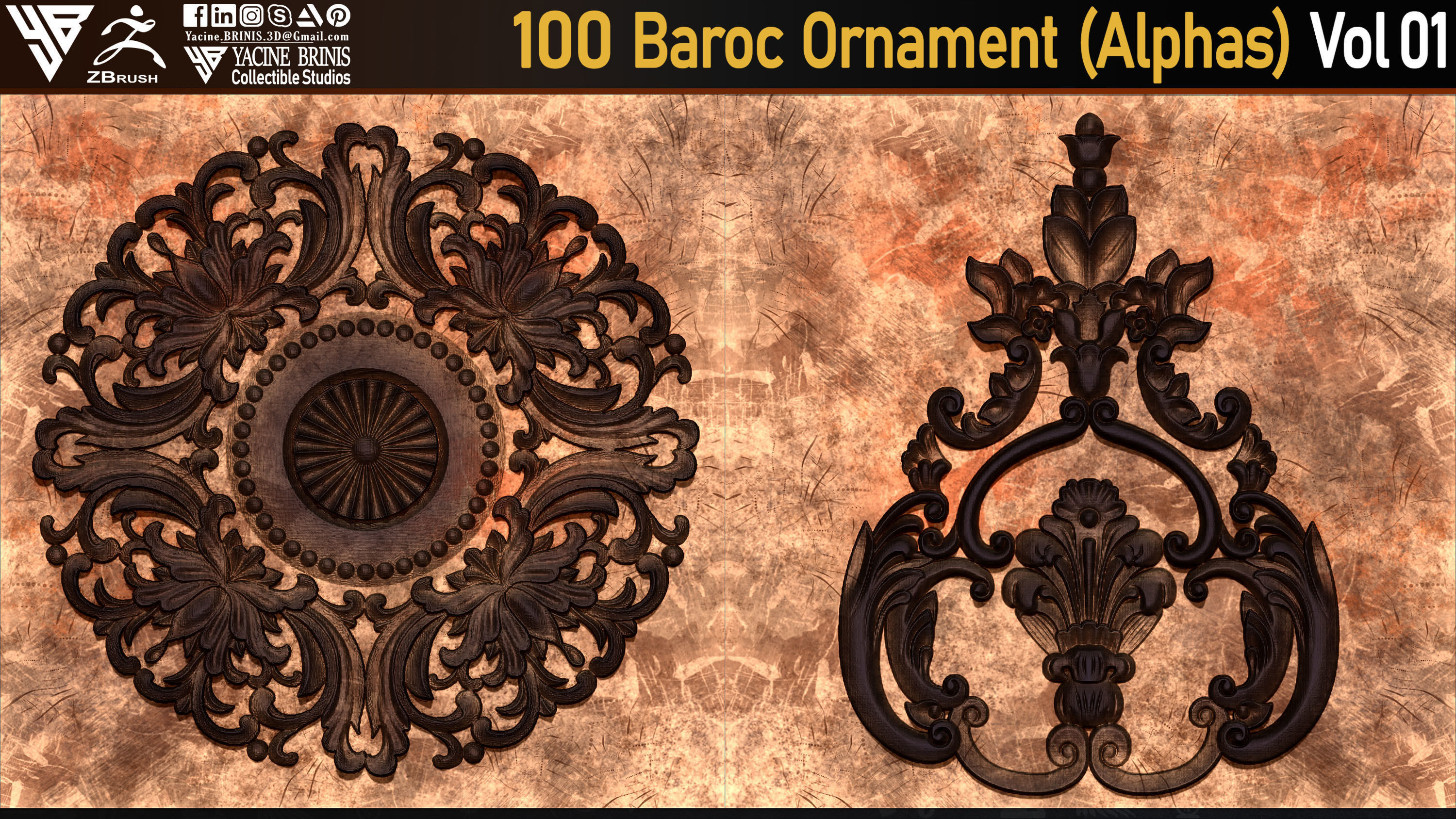 100 Baroc Ornament Alphas Volume 01 Low-poly 3D model_5