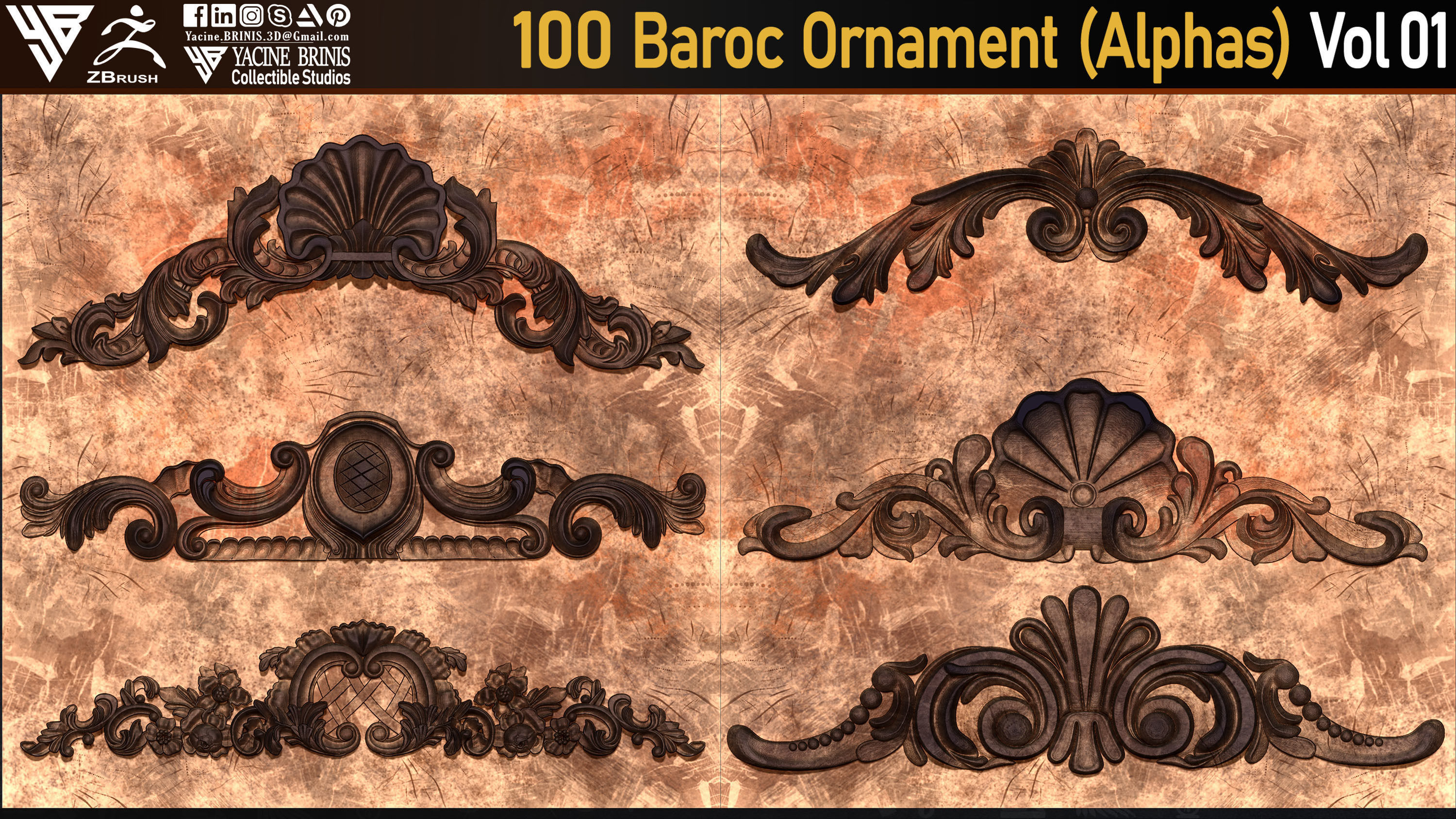 100 Baroc Ornament Alphas Volume 01 Low-poly 3D model_1