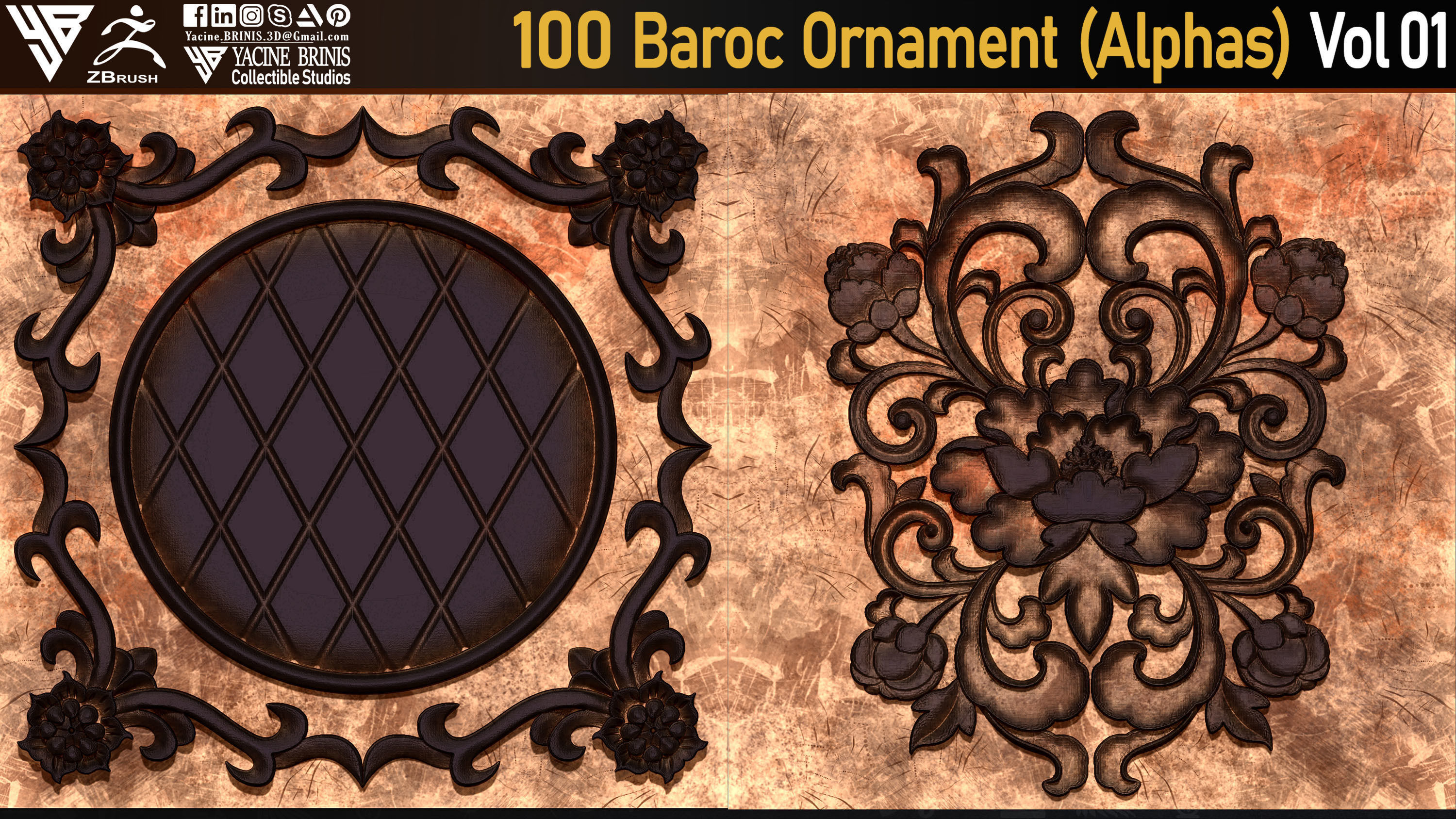 100 Baroc Ornament Alphas Volume 01 Low-poly 3D model_9