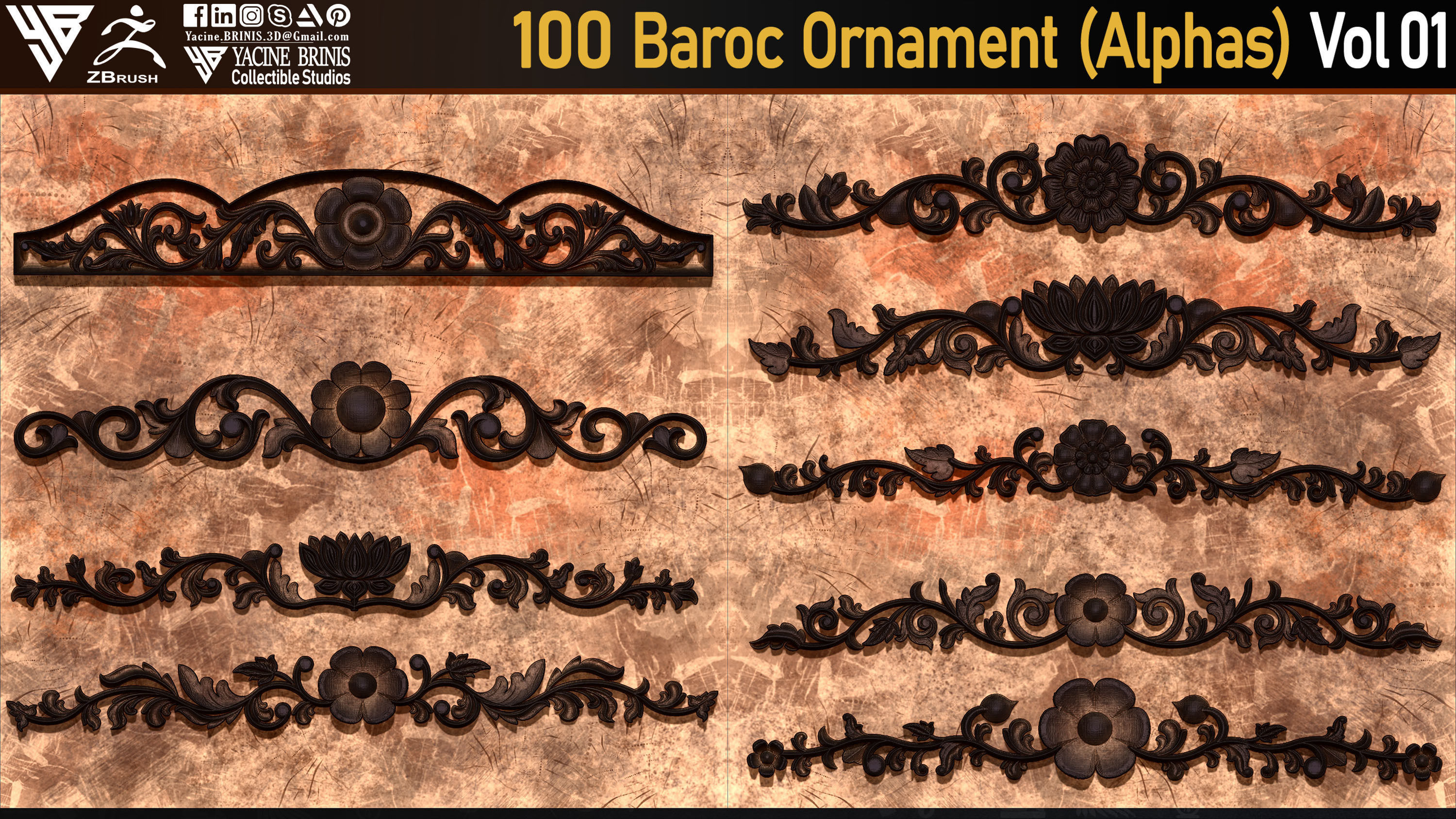 100 Baroc Ornament Alphas Volume 01 Low-poly 3D model_3
