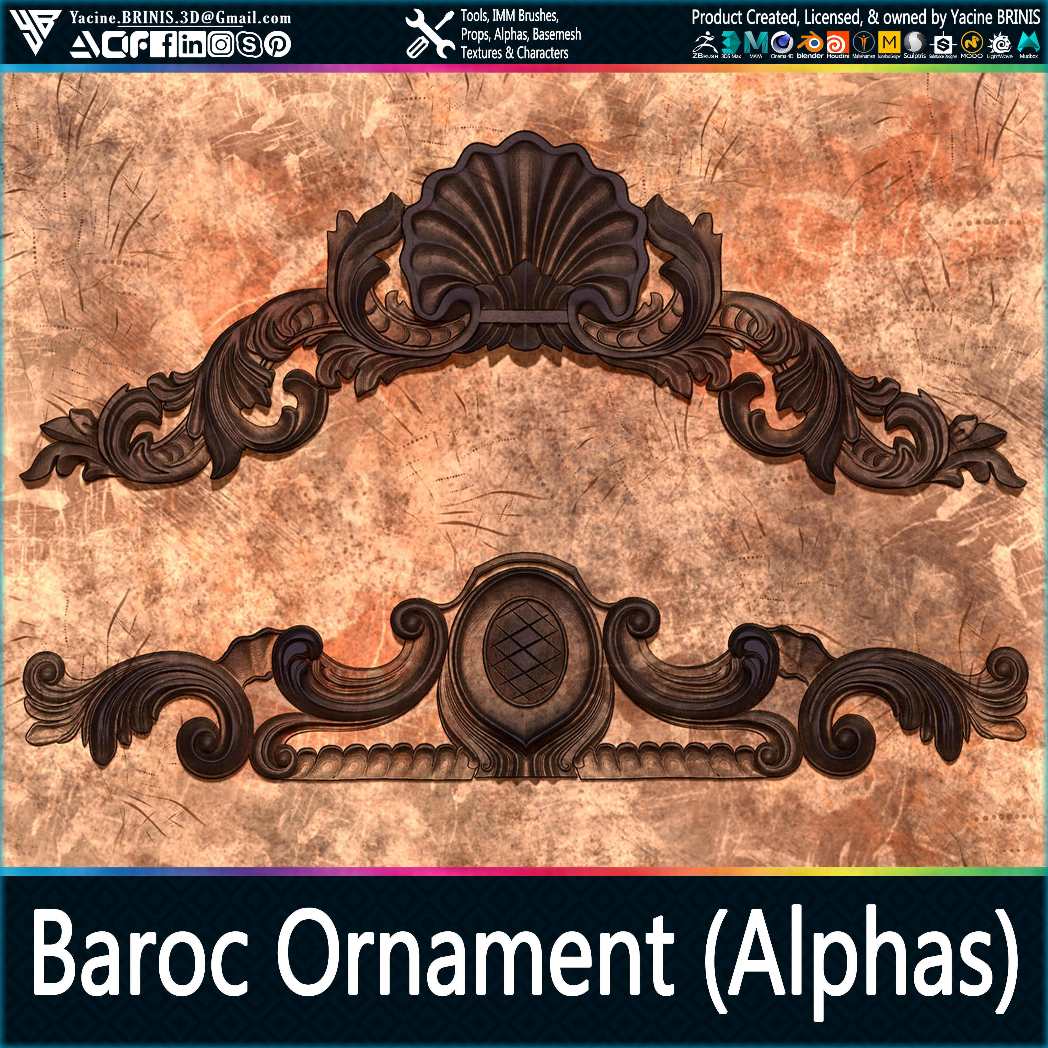 100 Baroc Ornament Alphas Volume 01 Low-poly 3D model_13
