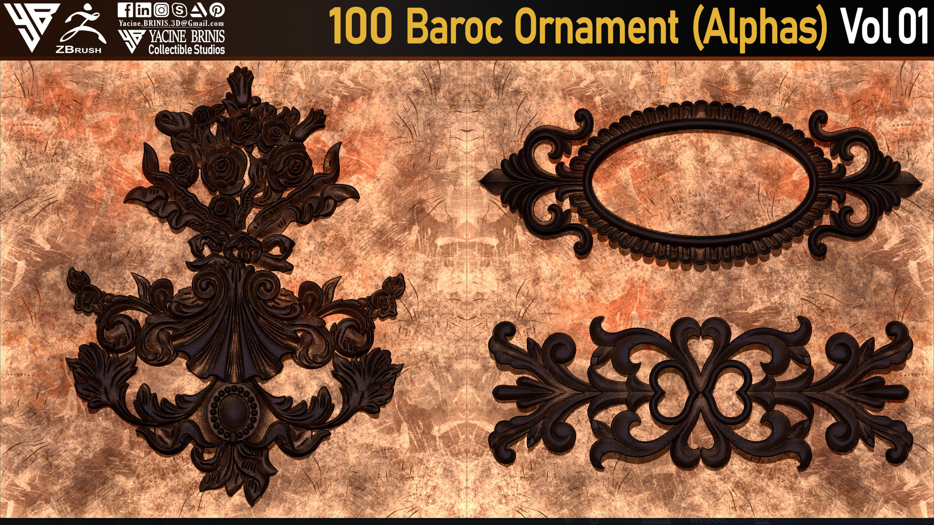 100 Baroc Ornament Alphas Volume 01 Low-poly 3D model_10