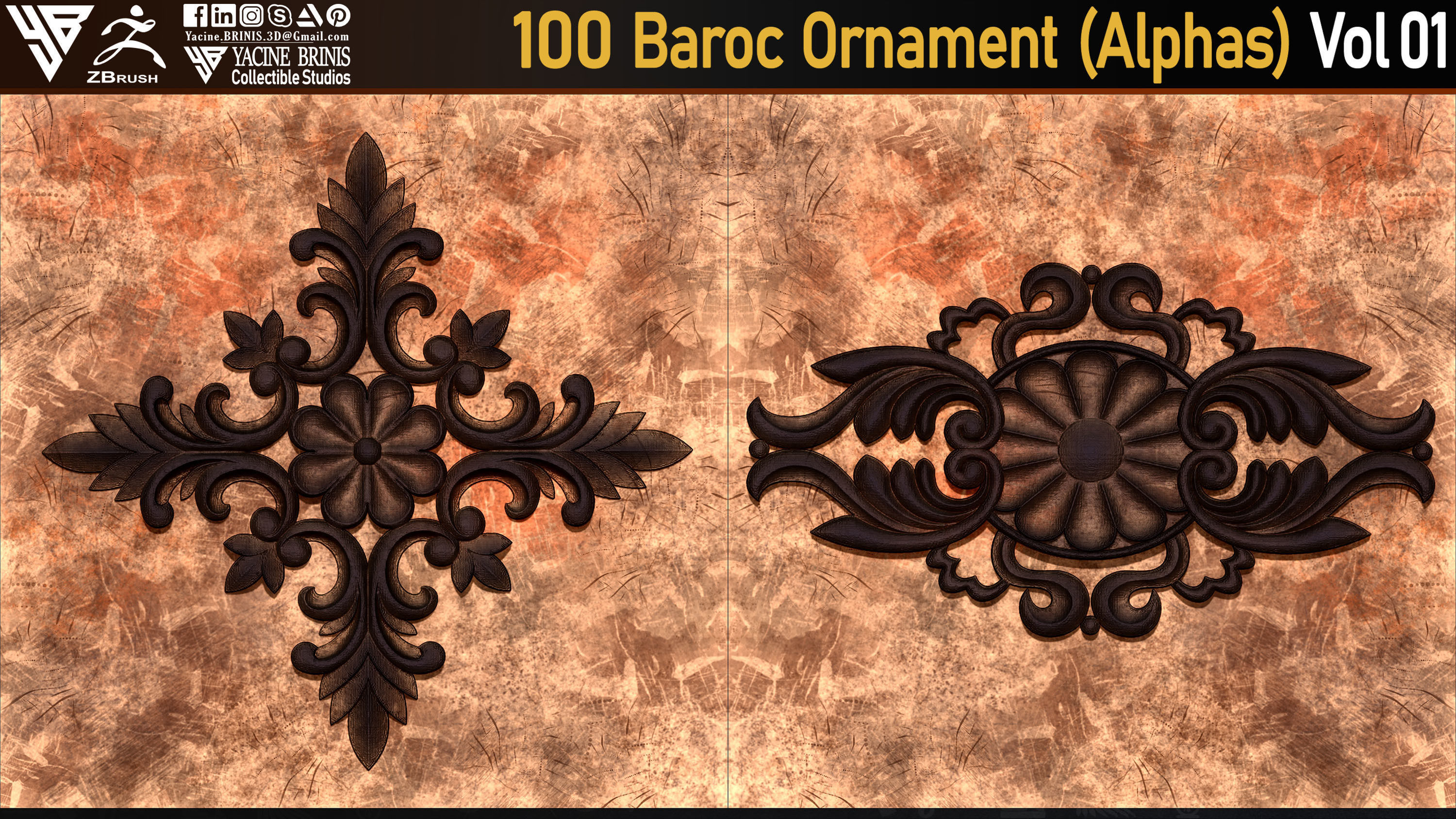 100 Baroc Ornament Alphas Volume 01 Low-poly 3D model_6