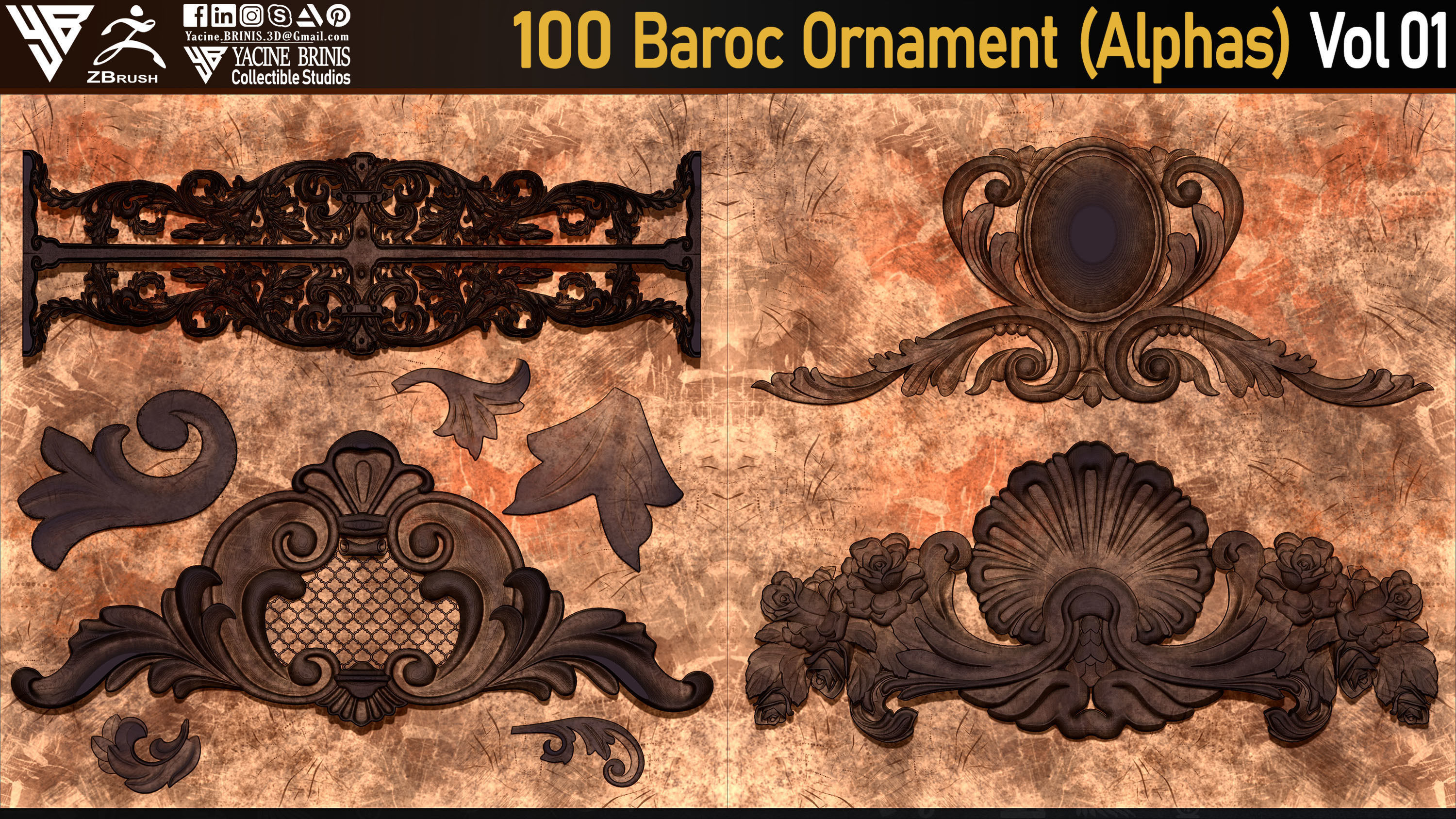 100 Baroc Ornament Alphas Volume 01 Low-poly 3D model_4