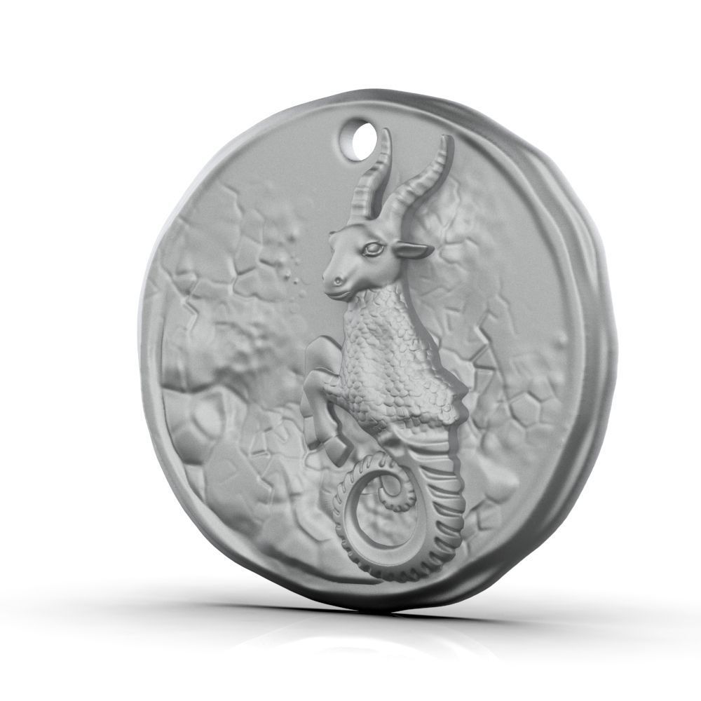 Zodiac Capricorn Coin Pendant 3D print model_8