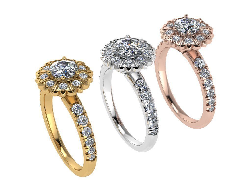 Ring221 gold engagement ring with diamonds 3D print model_4