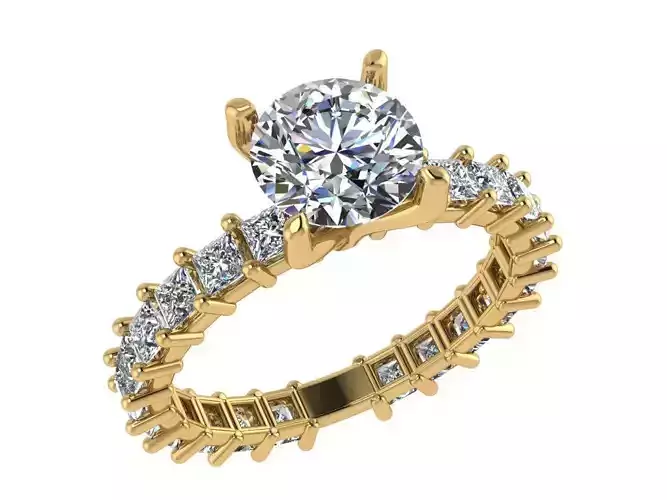 Ring222 round brilliant cut diamond engagement ring in gold 3D print model