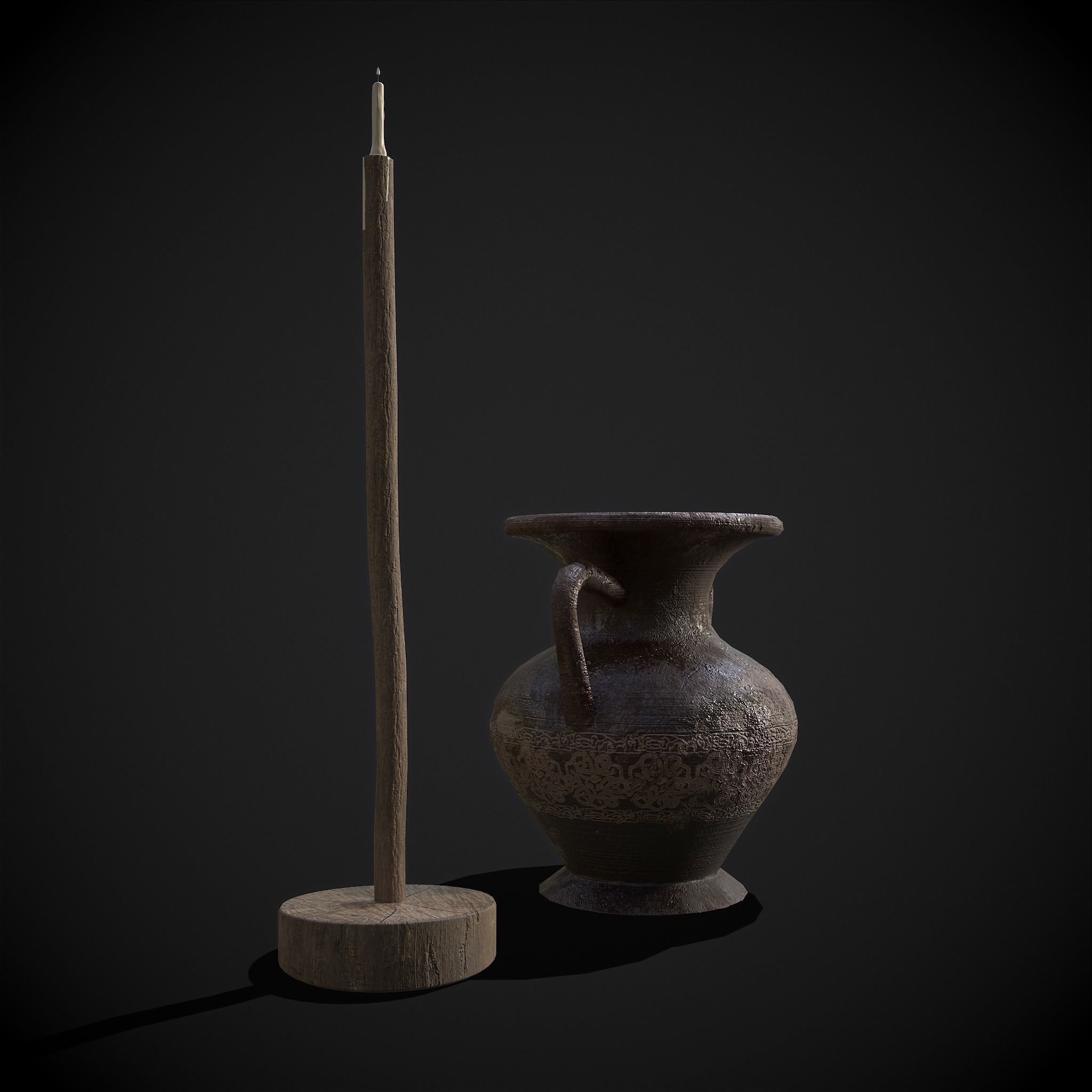 Medieval Amphora and Candle on a Stick 3D Model Collection_11