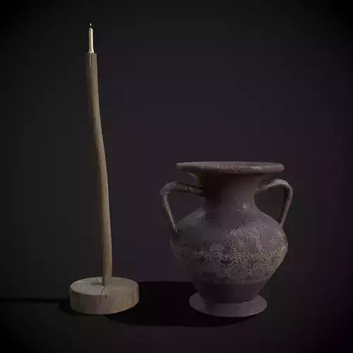 Medieval Amphora and Candle on a Stick 3D Model Collection
