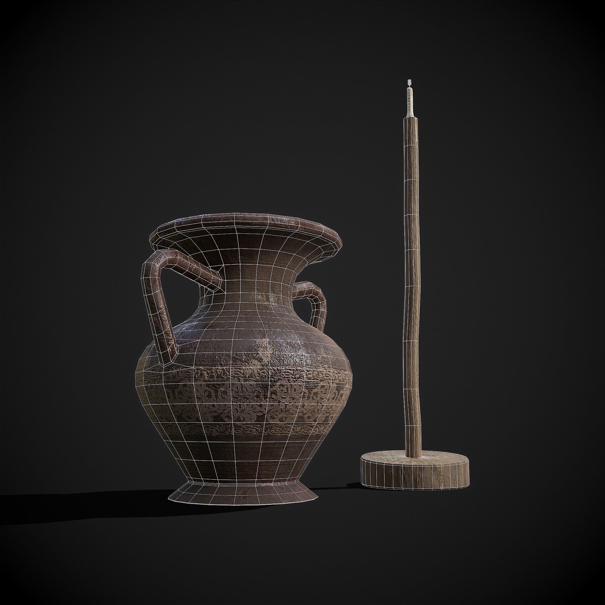 Medieval Amphora and Candle on a Stick 3D Model Collection_8