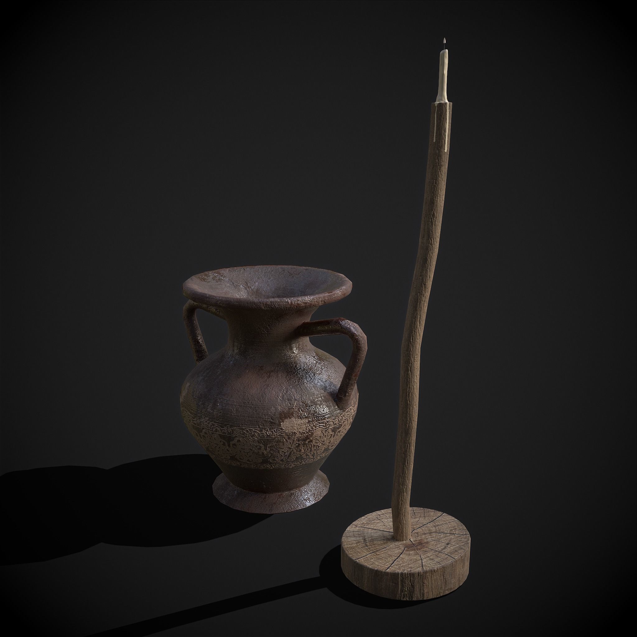 Medieval Amphora and Candle on a Stick 3D Model Collection_5