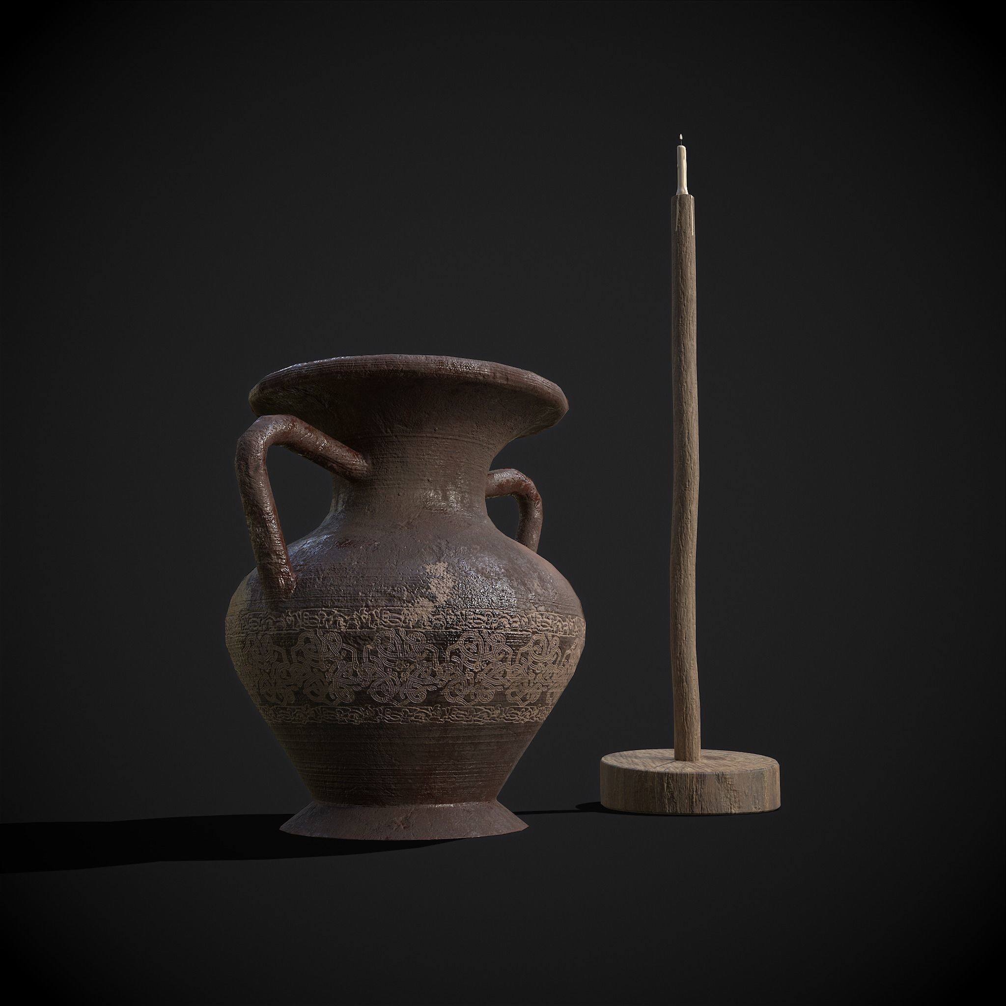 Medieval Amphora and Candle on a Stick 3D Model Collection_7