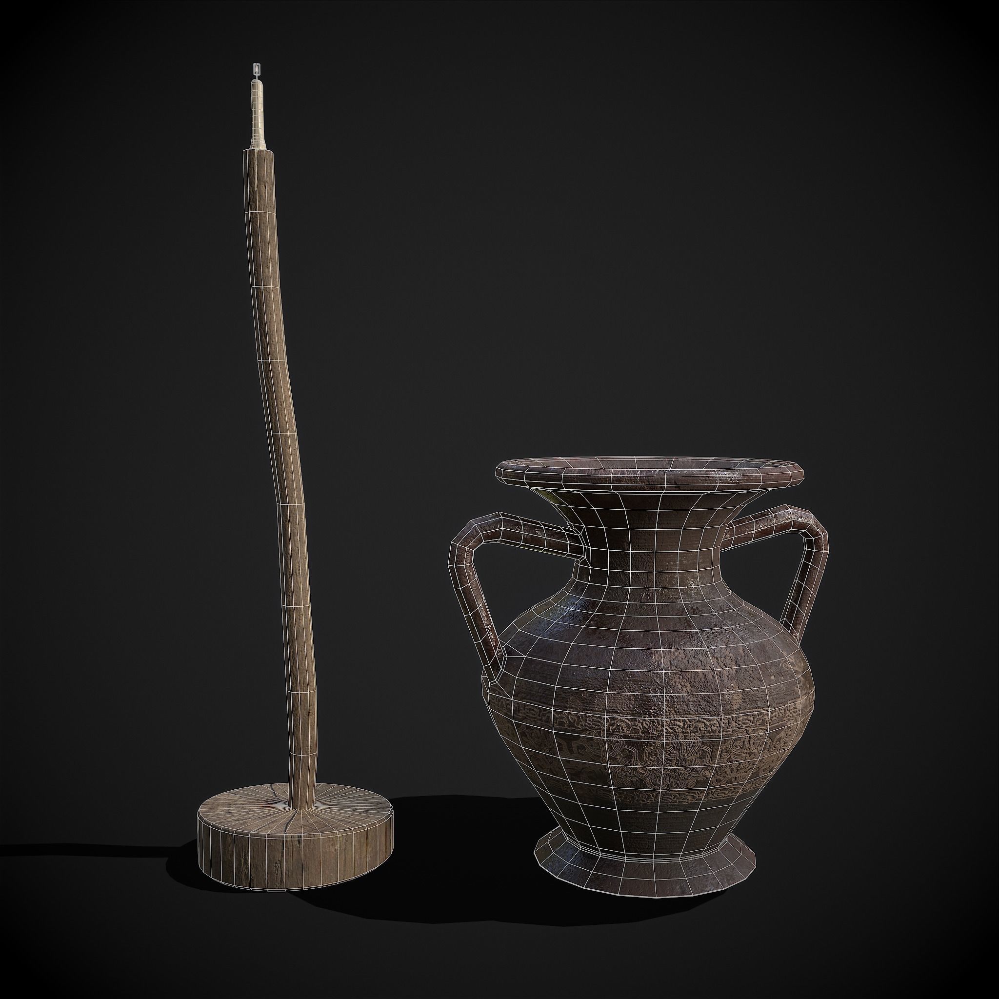 Medieval Amphora and Candle on a Stick 3D Model Collection_16