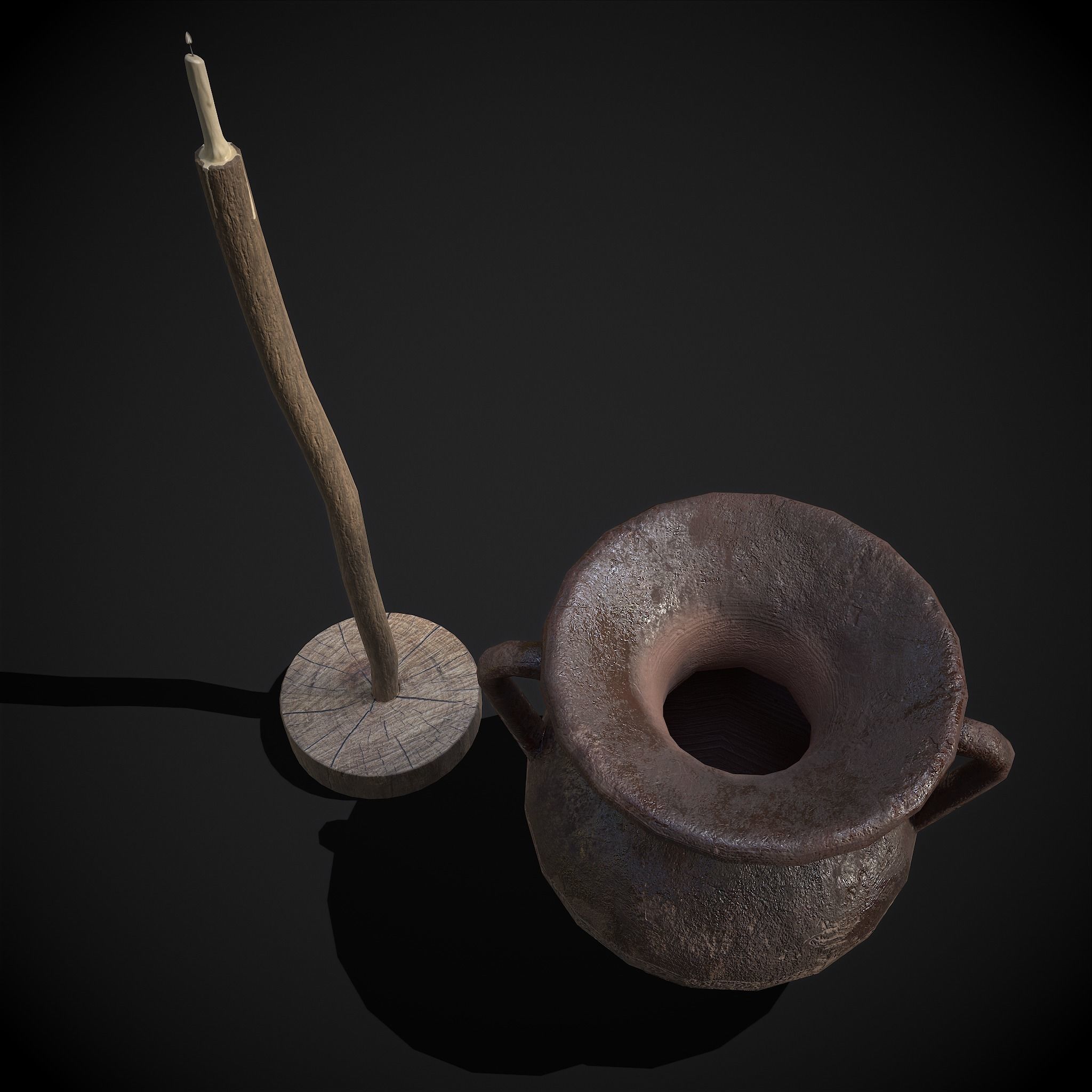 Medieval Amphora and Candle on a Stick 3D Model Collection_9