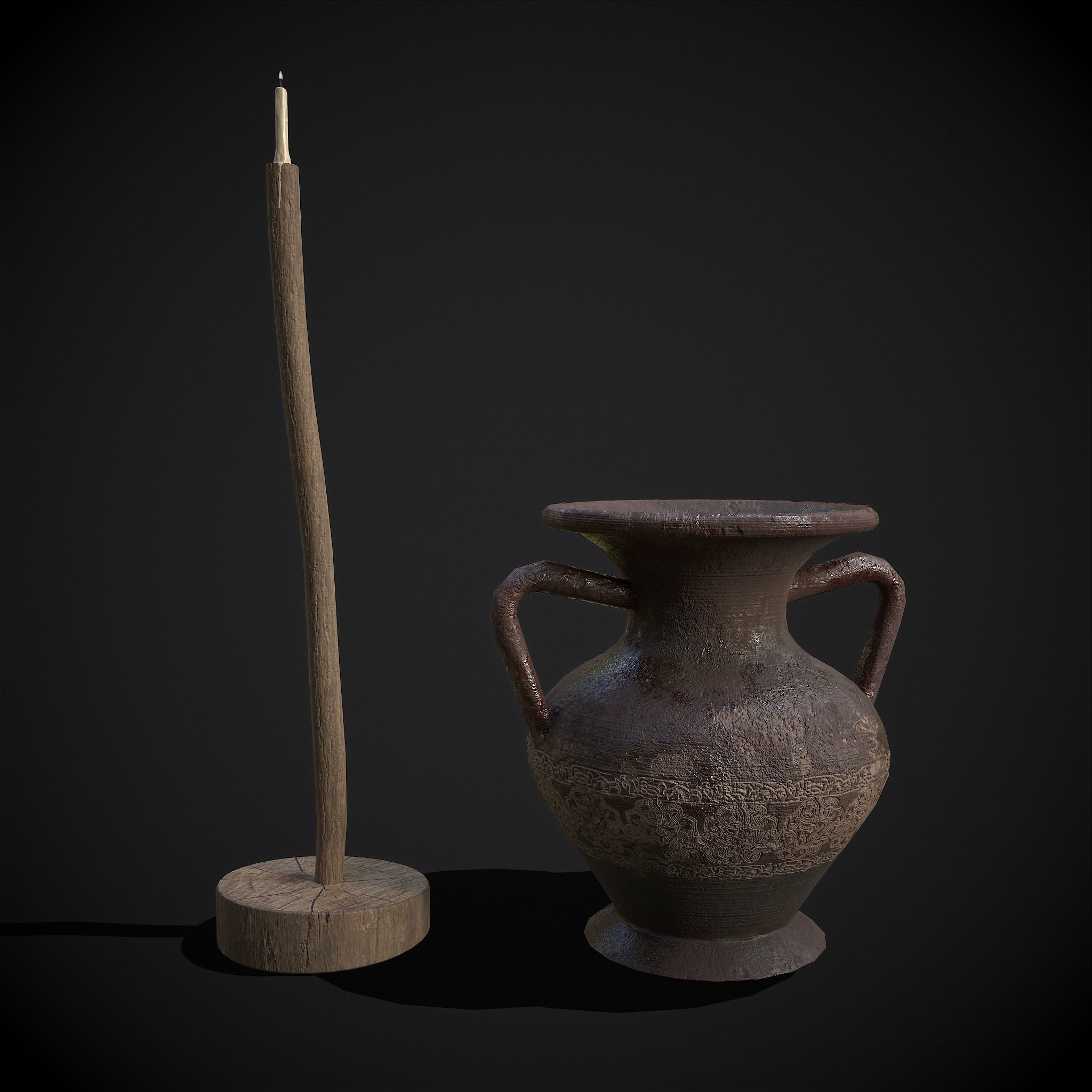 Medieval Amphora and Candle on a Stick 3D Model Collection_3