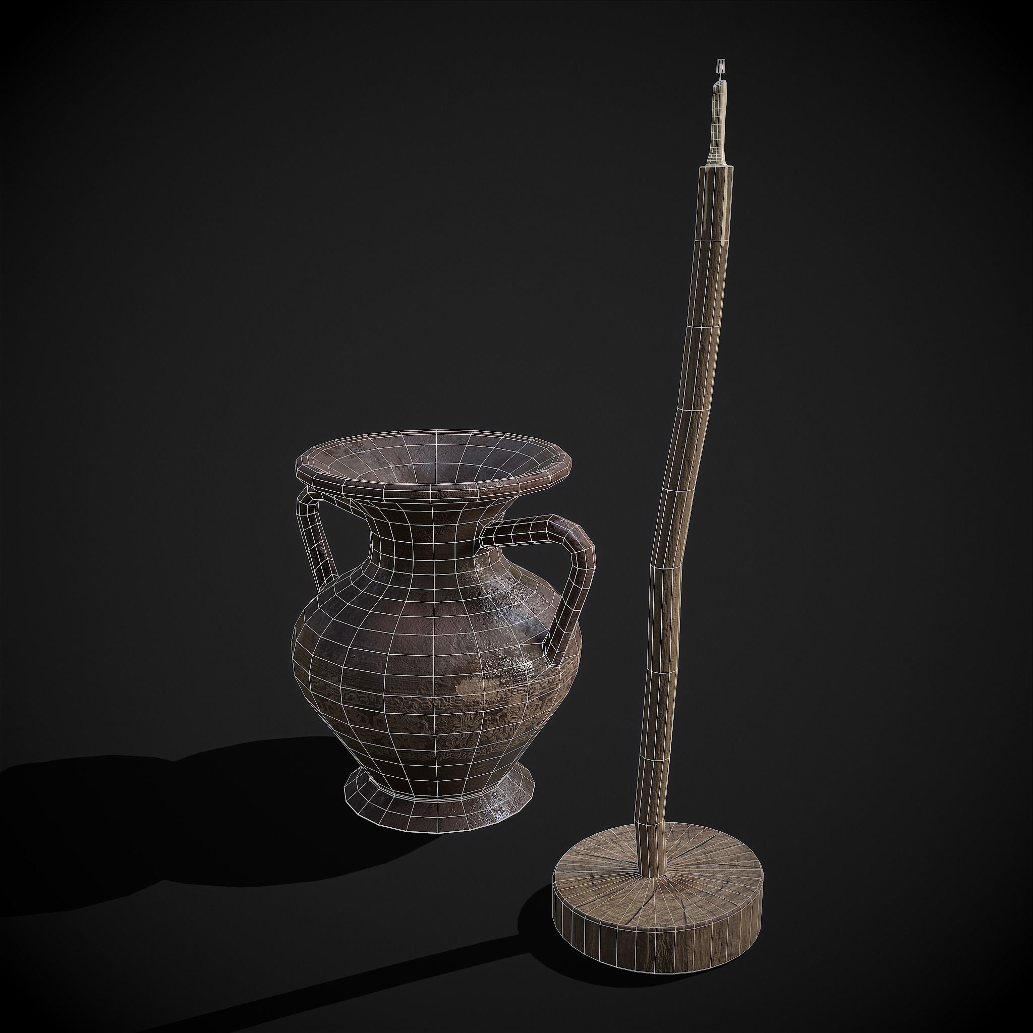 Medieval Amphora and Candle on a Stick 3D Model Collection_6