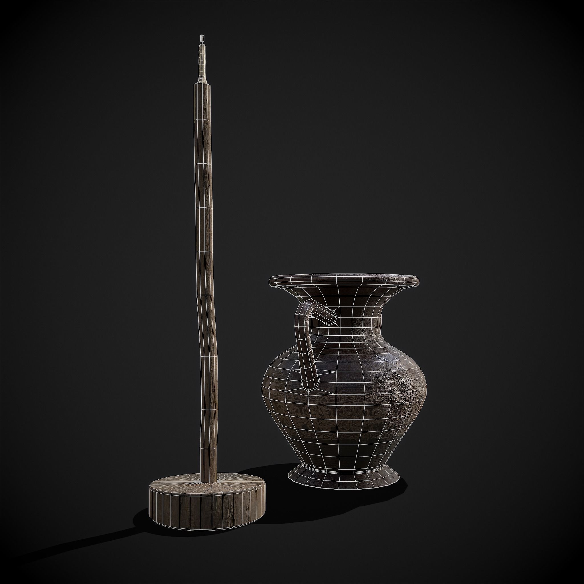 Medieval Amphora and Candle on a Stick 3D Model Collection_12