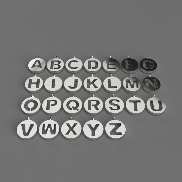 Alphabet on Circular Pendant 3D Model Collection for Necklaces 3D print model_4