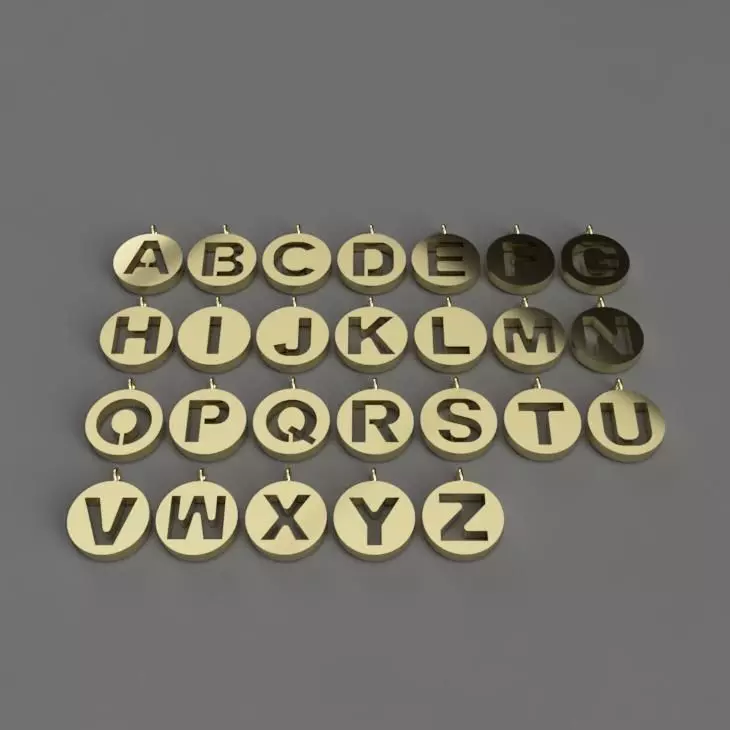 Alphabet on Circular Pendant 3D Model Collection for Necklaces 3D print model_0