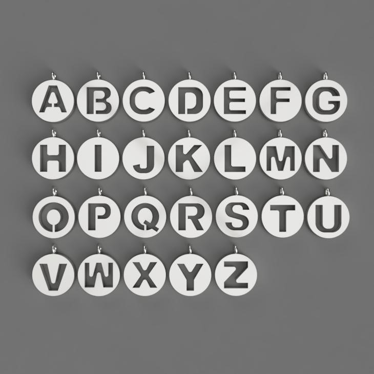 Alphabet on Circular Pendant 3D Model Collection for Necklaces 3D print model_5
